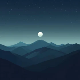 Serene Mountain Landscape with Moon