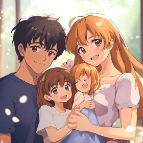 Happy Anime Family with Children