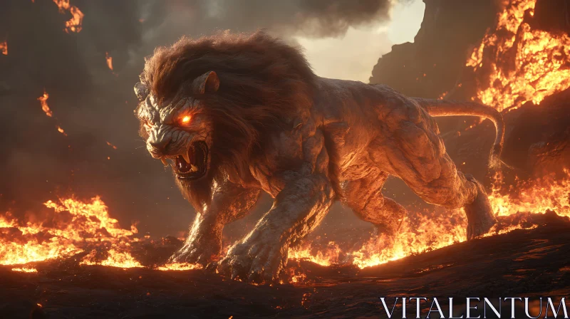 Lion in Inferno AI Image