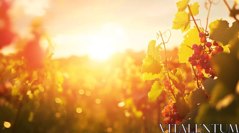 AI ART Golden Hour in a Vineyard with Glistening Grapes