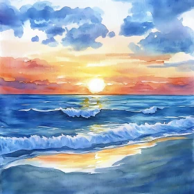 Watercolor Seascape at Dusk