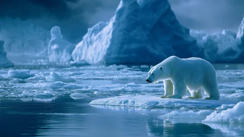 Arctic Polar Bear on Iceberg Landscape