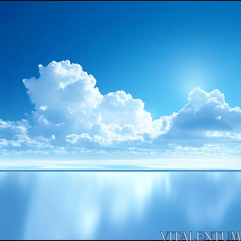 AI ART Azure Reflection: Clouds Over Still Water