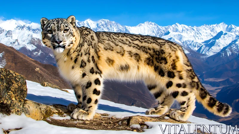 Snow Leopard Portrait in the Mountains AI Image