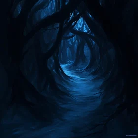 Mysterious Nighttime Forest Trail