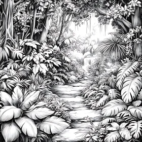 Detailed Black and White Jungle Scene