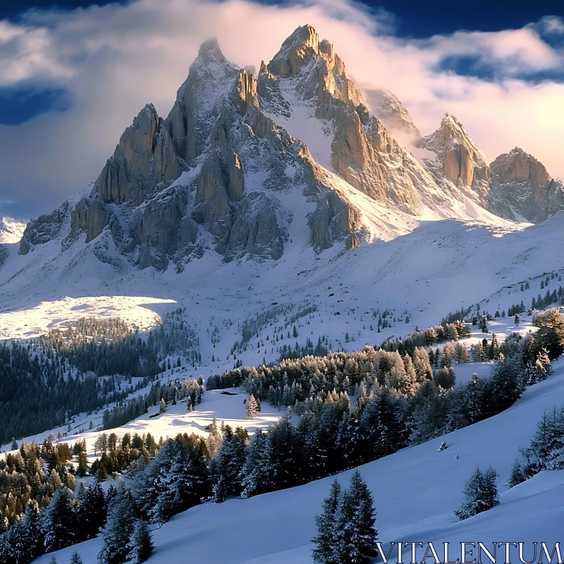 Winter Mountain Landscape with Forest AI Image