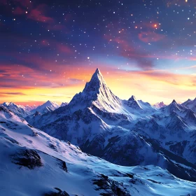 Winter Mountain Range at Night