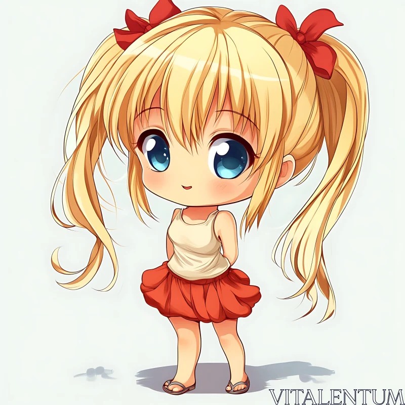 AI ART Adorable Chibi Blonde with Blue Eyes and Red Skirt