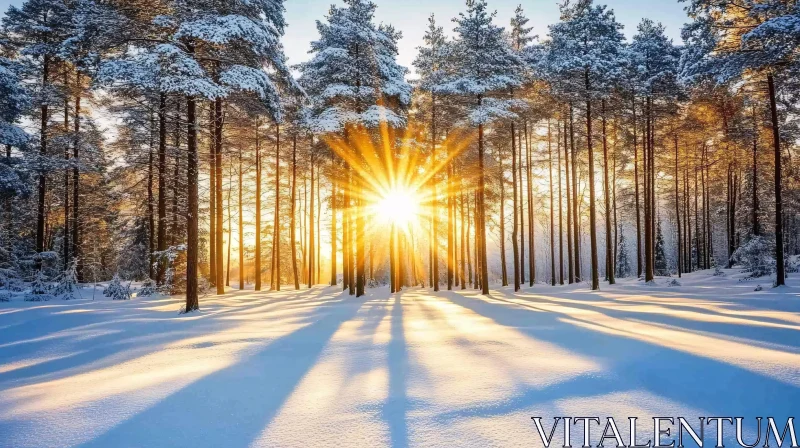 AI ART Winter Sunrise in Snow-Covered Forest