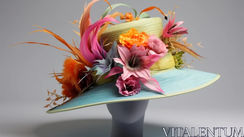 Colorful Hat with Flowers and Feathers | Elegantly Formal AI Image