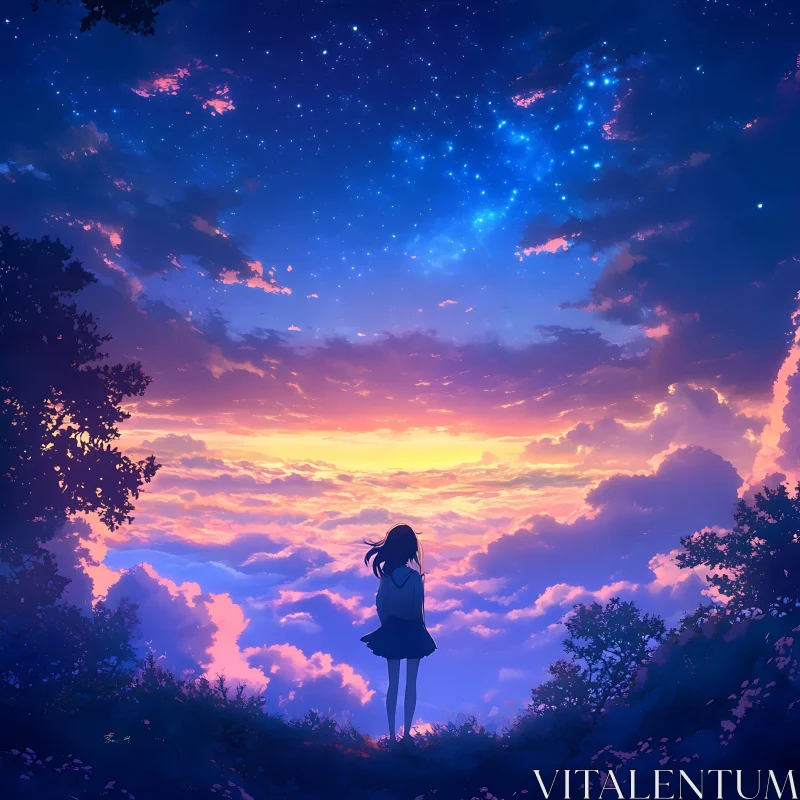 Girl and the Twilight Sky AI Image