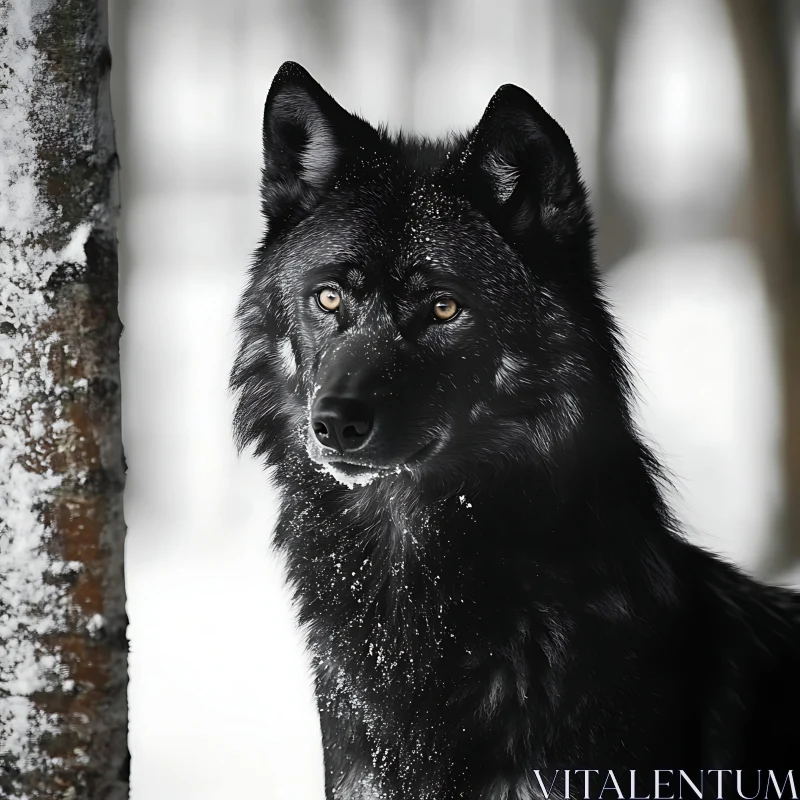 Wolf Portrait in Snowy Landscape AI Image