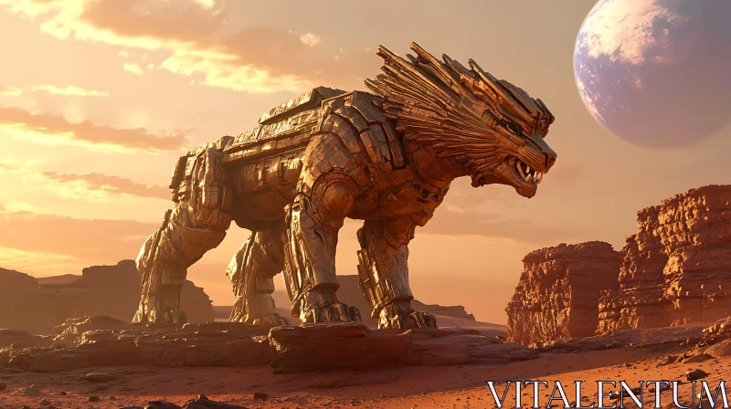 AI ART Mechanical Lion Guardian of the Desert