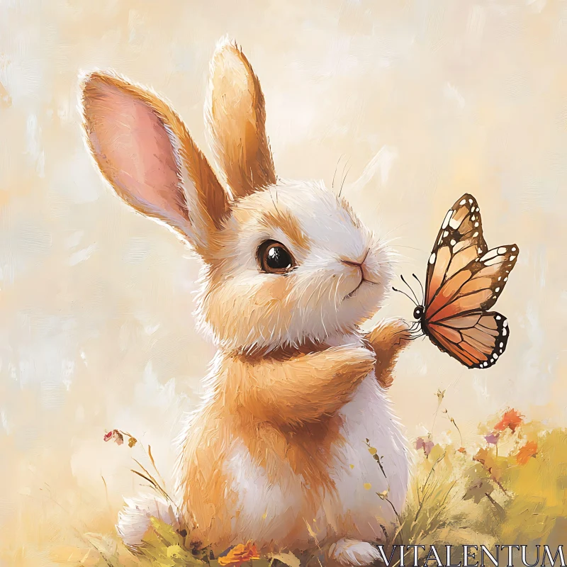 AI ART Rabbit and Butterfly Illustration