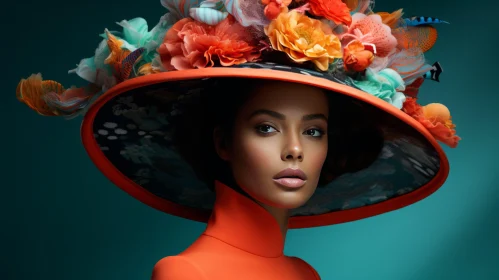 Fashion: Beautiful Woman in Large Orange Flower Hat
