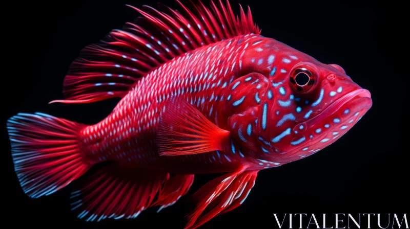 Radiant Red and Blue Fish Against Black Background AI Image