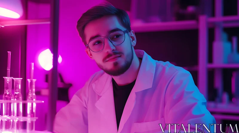 Man in lab coat with test tubes AI Image