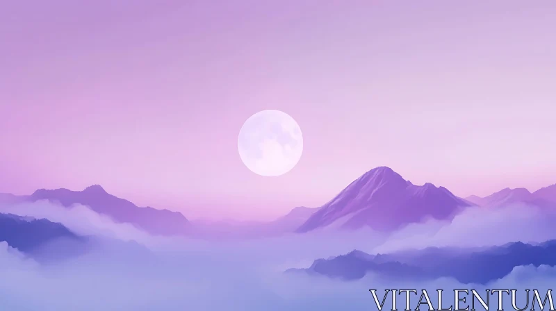 Misty Mountains Under Moonlight AI Image