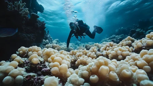 Underwater Serenity: Scuba Diver and Coral