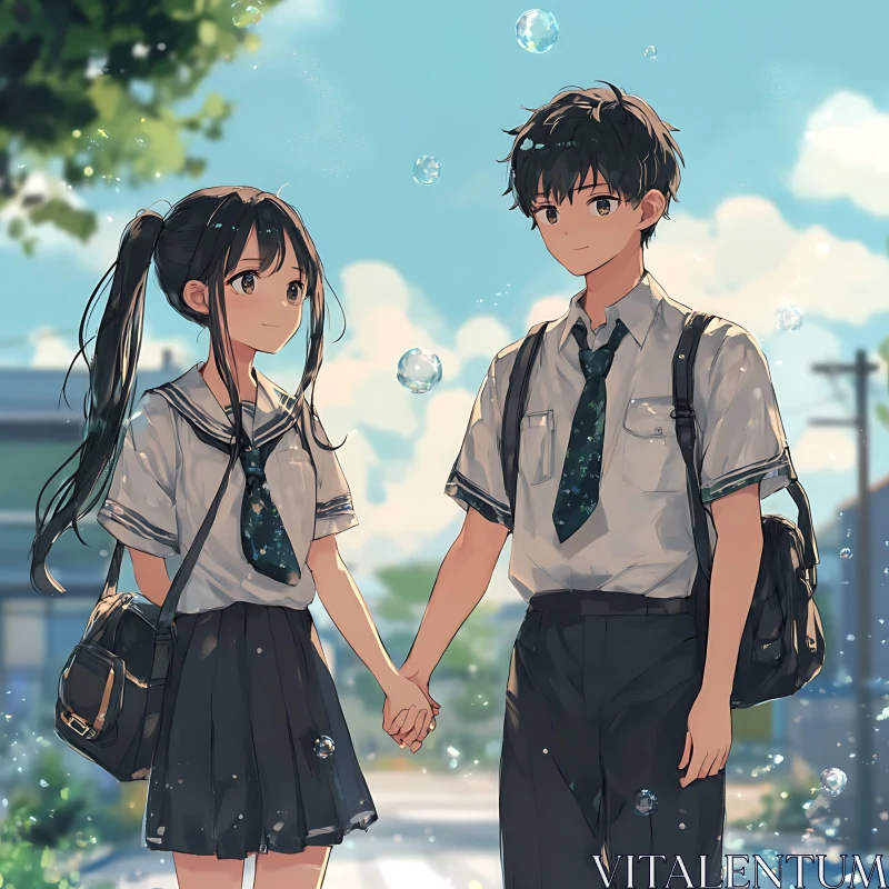 School Romance in Anime Style AI Image