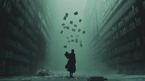 Enigmatic Silhouette in a Book Sanctuary