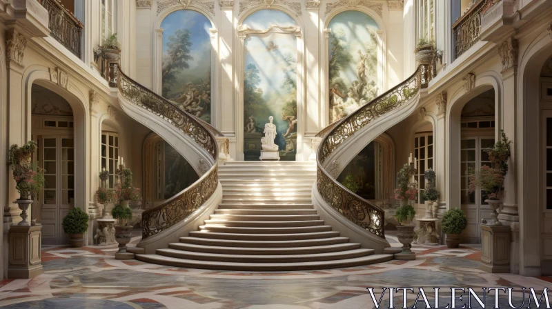 19th Century French Academy Style Palace with Marble Staircase AI Image