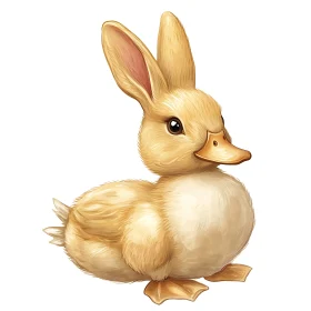 Whimsical Duckling with Bunny Ears Artwork