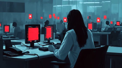 Data Office with Red Monitors