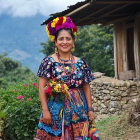 Colorful Woman Portrait with Floral Headdress