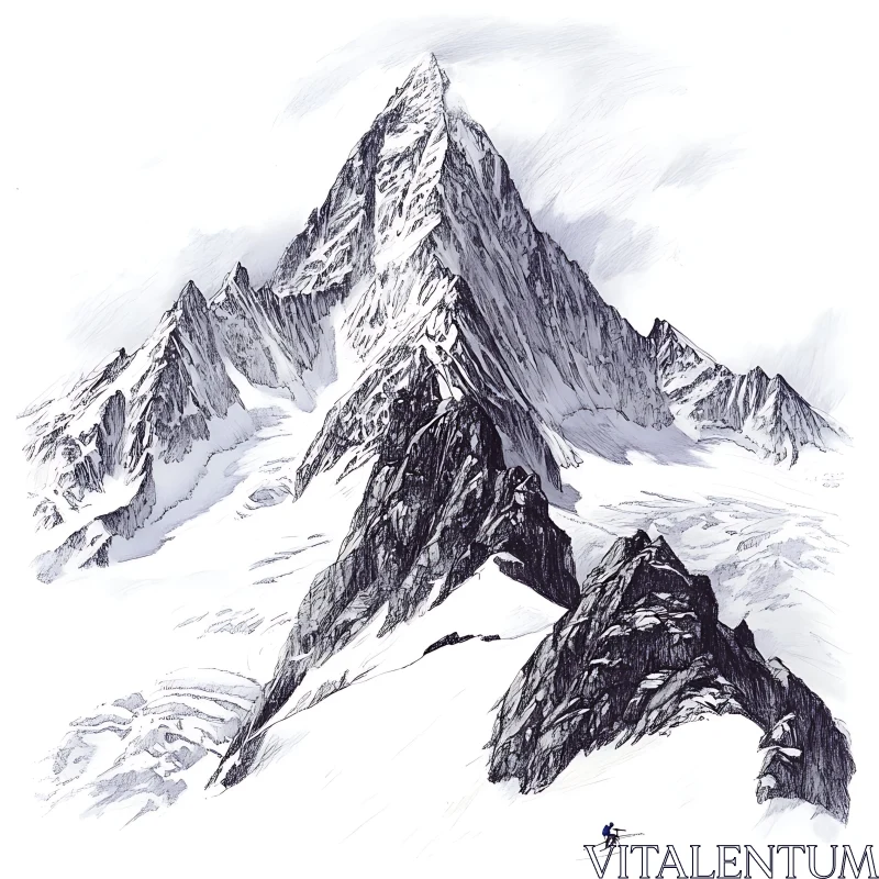 AI ART Monochrome Mountain Peak Illustration