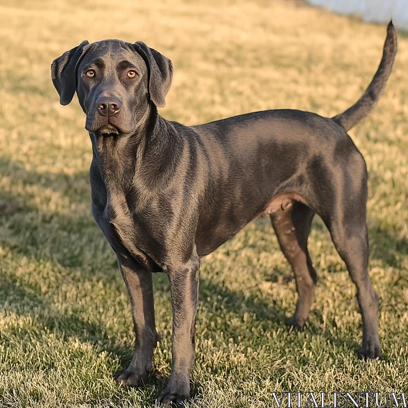 Black Dog in Sunlit Field AI Image