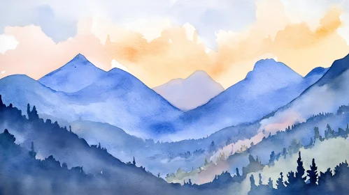 Watercolor Mountain Range Painting