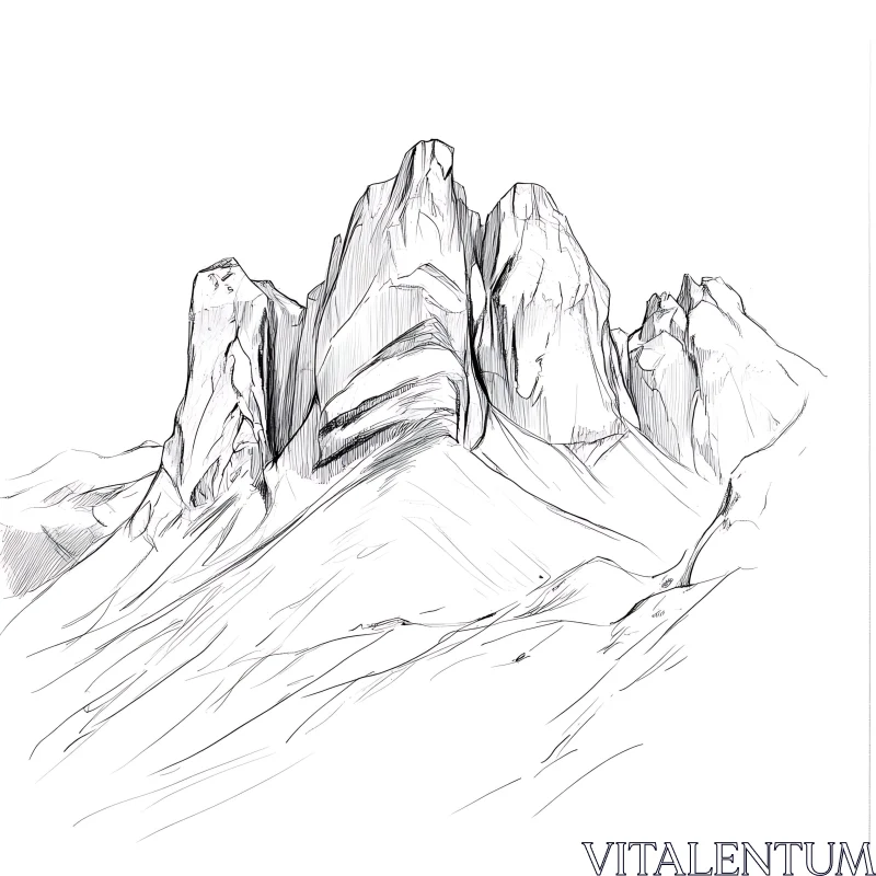 AI ART Monochrome Mountain Sketch