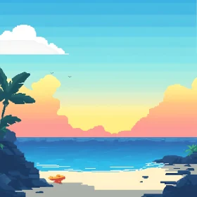 Tranquil Pixel Beach at Sunset