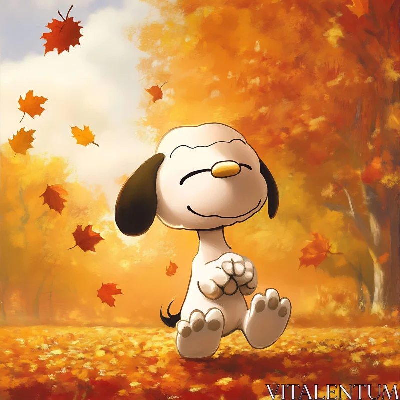 Happy Dog Amidst Falling Leaves in Autumn AI Image