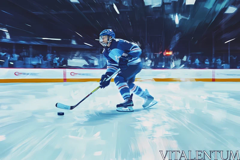 Dynamic Hockey Player in Action on the Ice AI Image