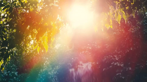 Sunlight Through Leaves with Colorful Glares