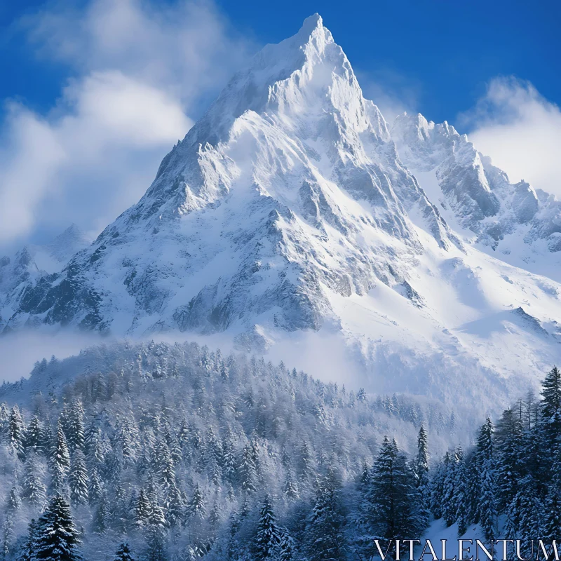 AI ART Winter Mountain Scene with Forest