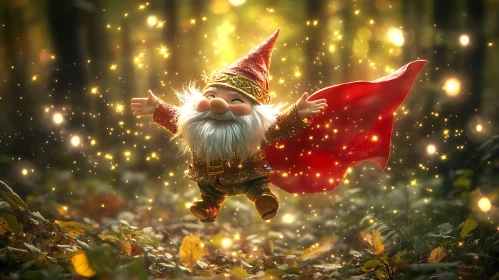 A Cheerful Gnome's Magical Flight