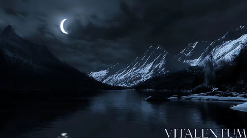 Night Scene with Mountains and Lake AI Image