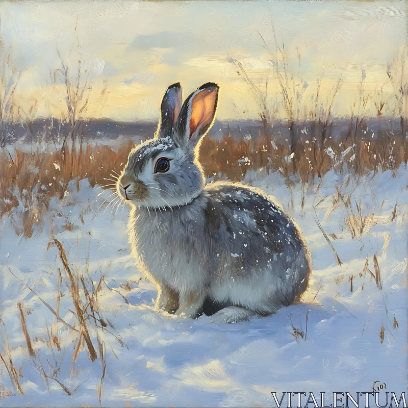 Rabbit in Winter Wonderland AI Image