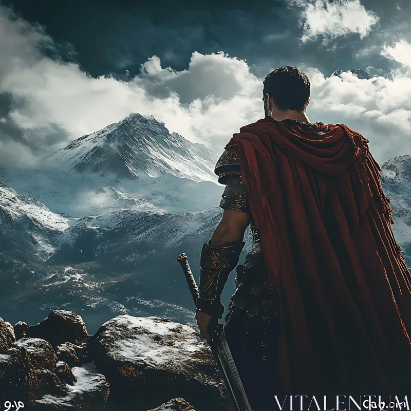 AI ART Warrior's Stance: Mountains and Majesty