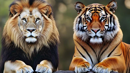 Majestic Lion and Tiger Side by Side