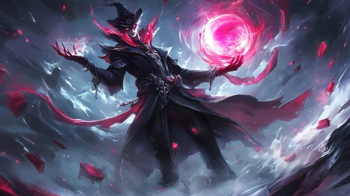 Mystic Wizard Conjuring Pink Magical Sphere