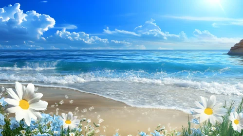 Seaside Daisies and Gentle Waves