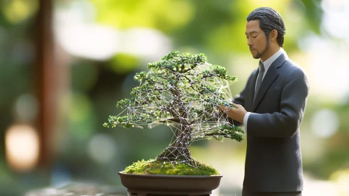 Bonsai Network with Man in Suit