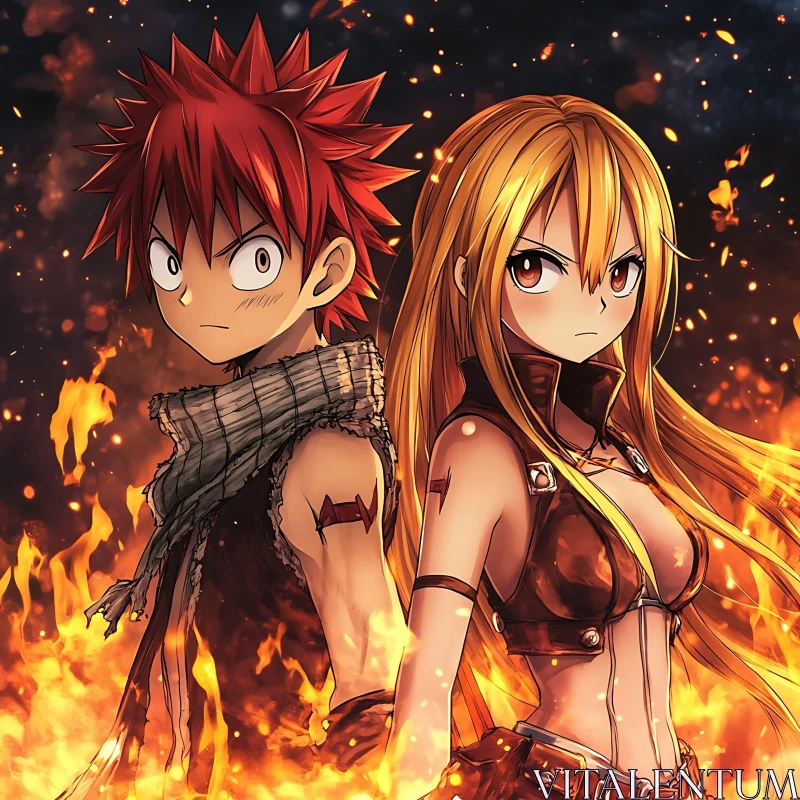 Fiery Battle-Ready Anime Duo AI Image