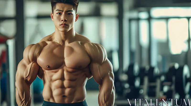 Asian Bodybuilder's Impressive Physique AI Image