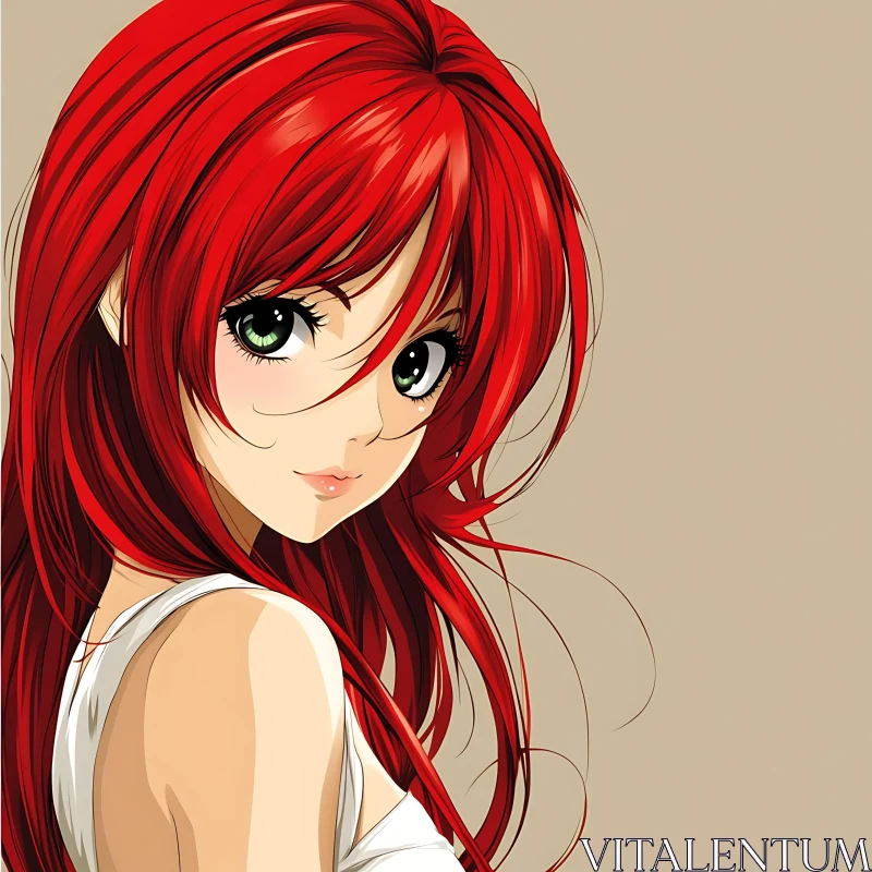 Red-Haired Anime Girl with Green Eyes AI Image